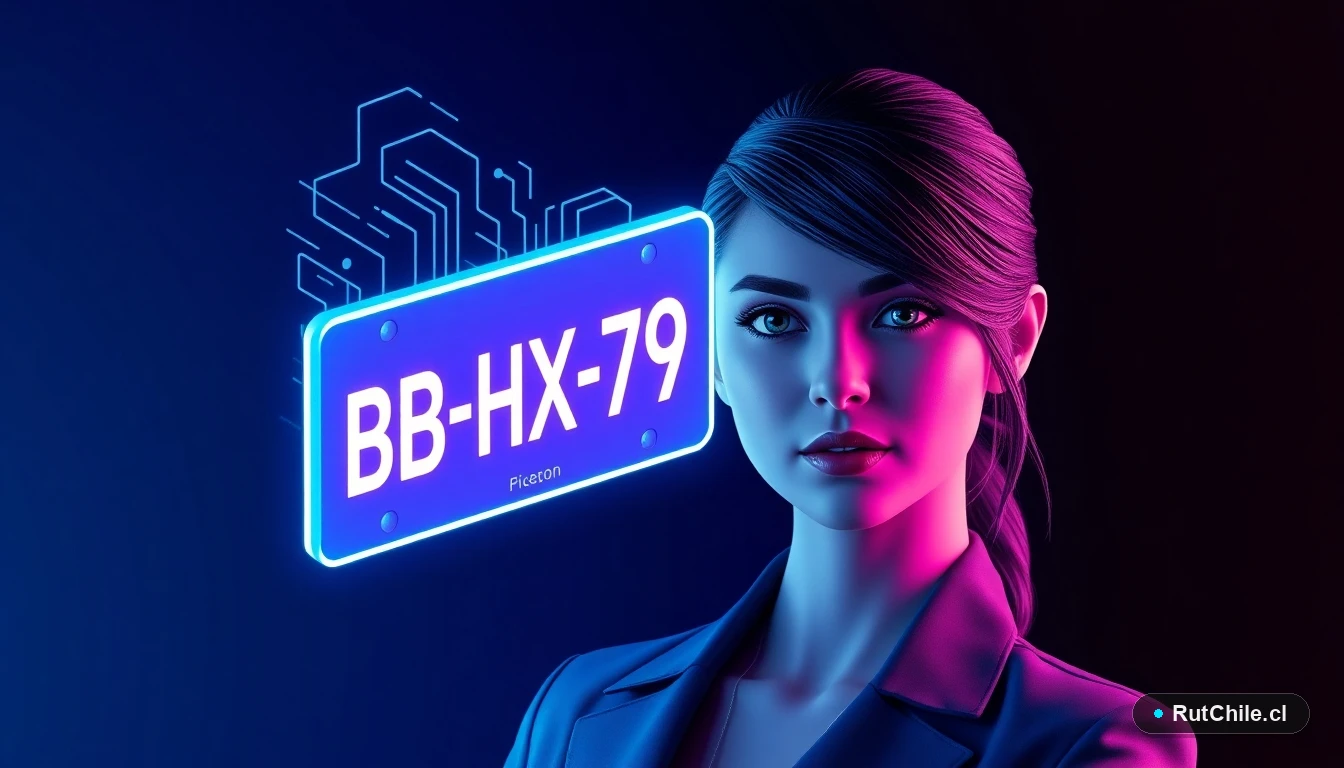 Analista de ciberseguridad verificando datos de una patente de auto chilena en una interfaz digital futurista.