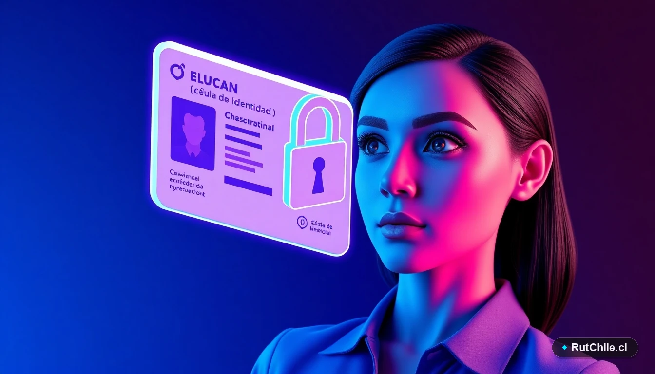 Ilustración 3D de analista de ciberseguridad verificando una cédula de identidad digital con candado de seguridad en Chile.
