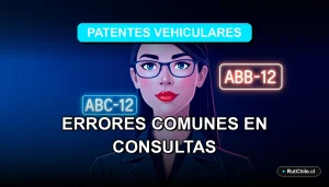 Ilustración profesional de una analista de ciberseguridad revisando datos de patentes vehiculares en Chile.