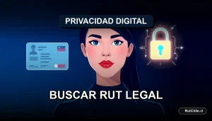 Ilustración profesional sobre la legalidad de consultar RUT por nombre en Chile en el año 2026, estilo tecnológico cibernético.