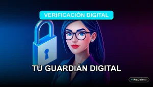 Ilustración premium de un analista de ciberseguridad junto a elementos de verificación digital, estilo tecnológico moderno.