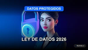 Ilustración premium sobre la nueva Ley de Protección de Datos en Chile para 2026, estilo tecnológico cibernético.