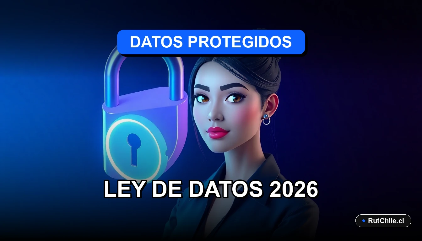 Ilustración premium sobre la nueva Ley de Protección de Datos en Chile para 2026, estilo tecnológico cibernético.
