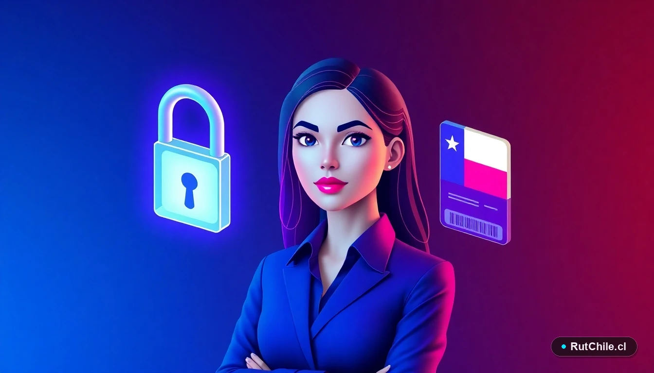 Profesional de ciberseguridad chilena junto a iconos digitales de privacidad y contrato de datos