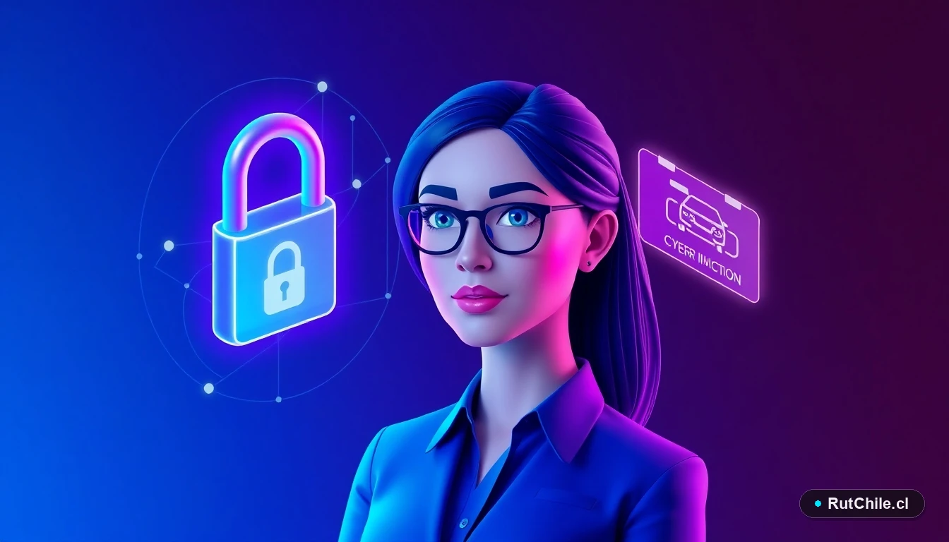 Mujer experta en ciberseguridad protegiendo datos de consulta de patente vehicular con candado digital