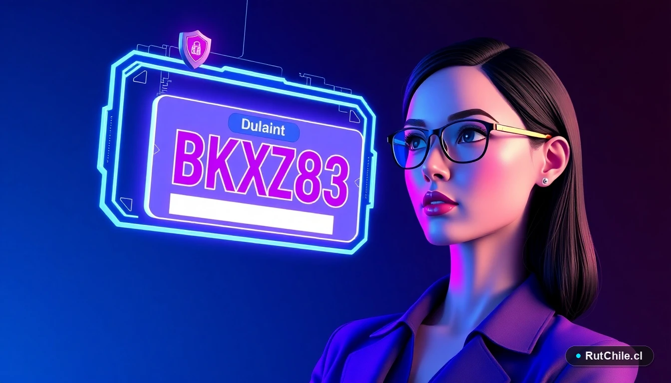 Ilustración 3D de una analista de ciberseguridad verificando una patente de vehículo chilena en una pantalla holográfica digital segura.