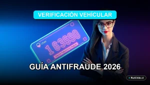 Ilustración de ciberseguridad para verificación de autos usados en Chile, guía contra fraudes.