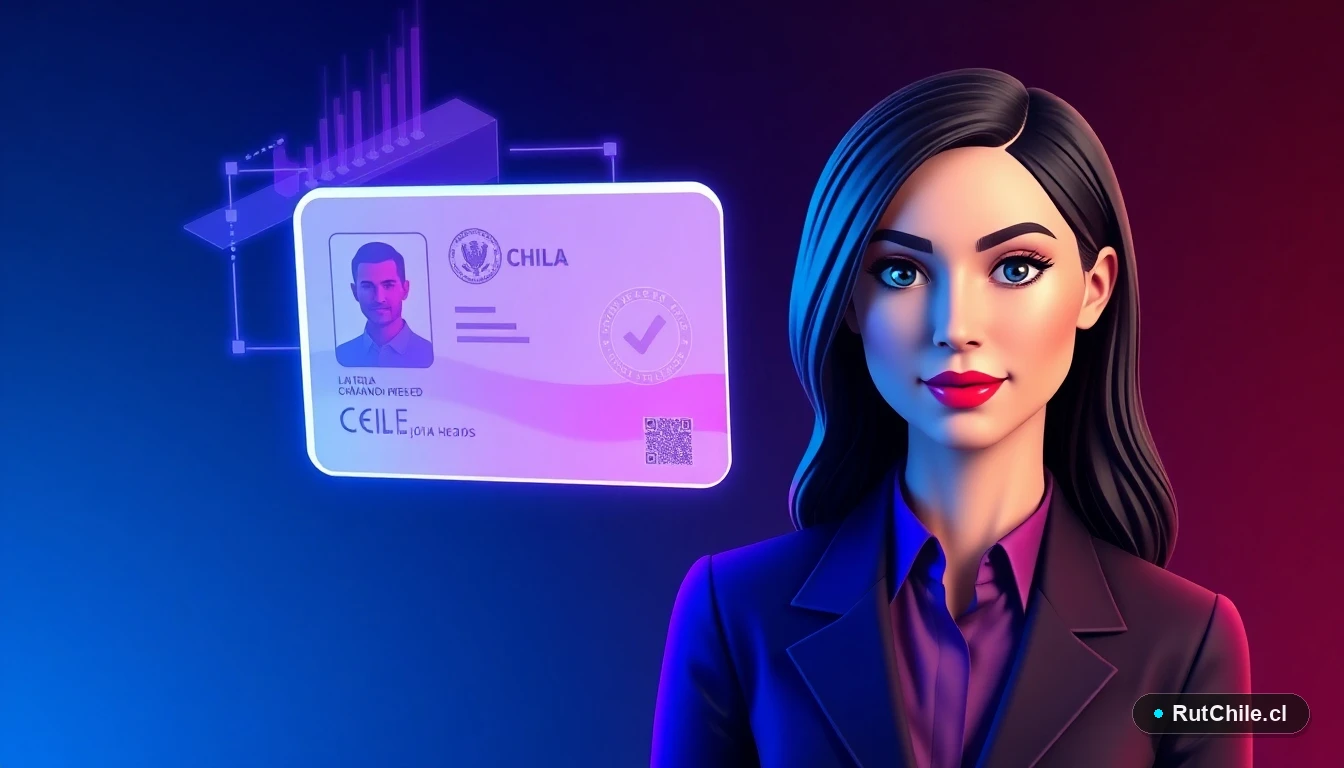 Mujer analista de ciberseguridad verificando un RUT físico con holograma en un entorno digital 3D.