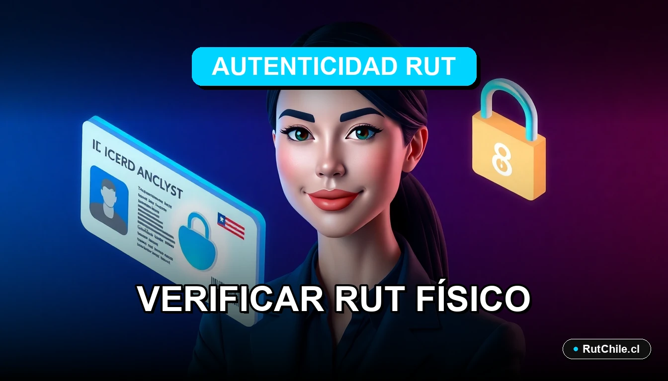 Ilustración premium sobre cómo verificar la autenticidad de un RUT físico en Chile, concepto de ciberseguridad y documentación.